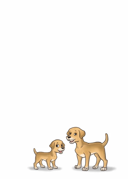 Dry-erase magnetic board for kids featuring two dogs, one larger and one smaller, in a graphic design.
