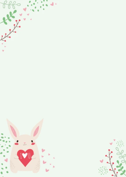 Dry-erase magnetic board for kids featuring a bunny holding a heart with the text I love U, surrounded by decorations.