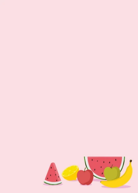 Magnetic dry-erase board for the kitchen with fruit design on a pink background.