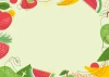 Dry-erase magnetic board for the kitchen featuring a graphic design of fruits and vegetables.