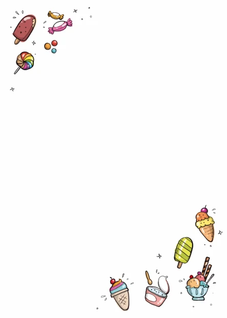 Dry-erase magnetic board ice cream 557 - Graphic design featuring ice cream, candies, and other sweets in various styles.
