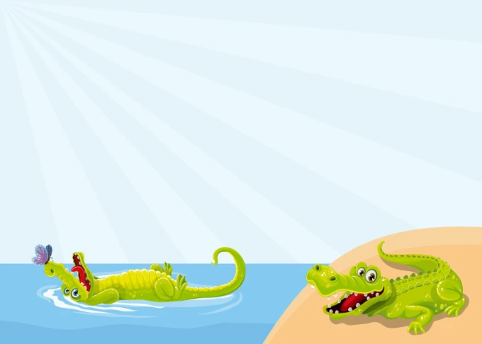 Dry-erase board for kids featuring crocodiles - graphic design with two smiling crocodiles in and by the water.