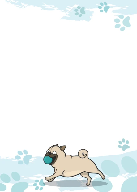 Dry-erase board for kids featuring a dog with a blue ball on a white background.