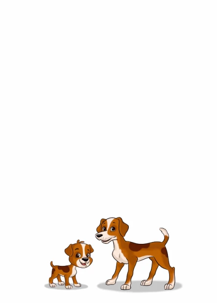 Dry-erase board for kids featuring two smiling dogs, one larger and one smaller, on a white background.