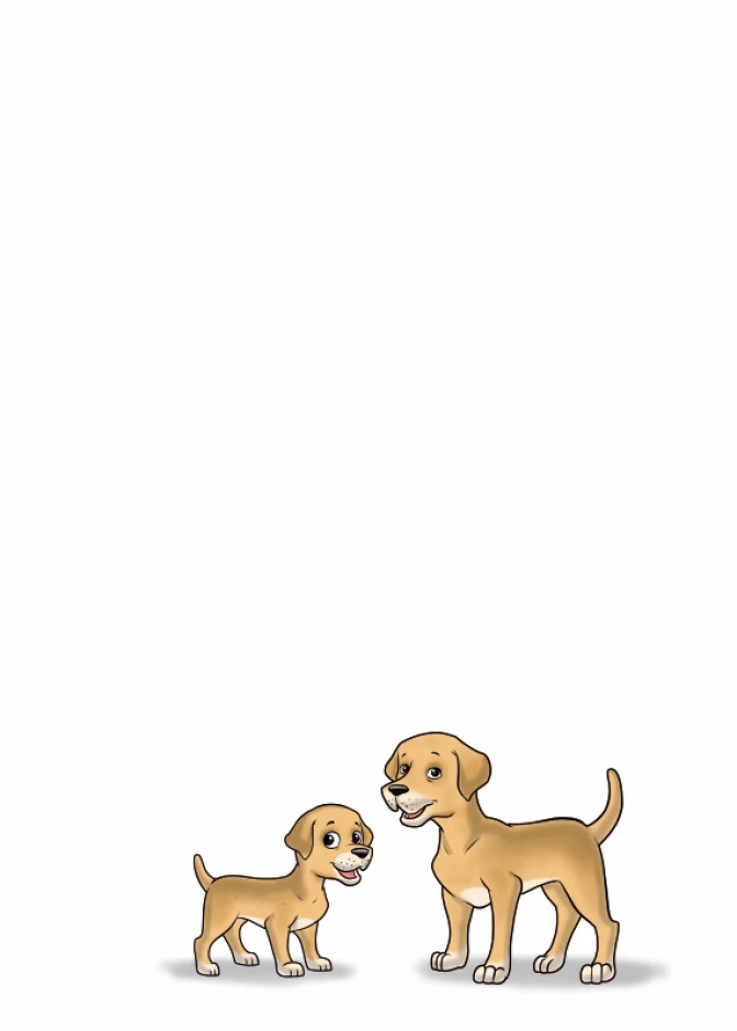 Dry-erase board for kids featuring two light brown dogs, one larger and one smaller, in a graphic design.