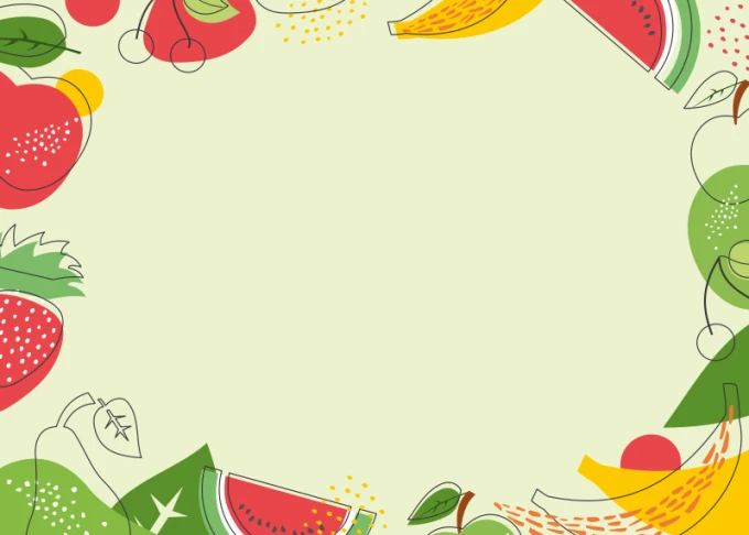 Dry-erase board for the kitchen featuring colorful fruits and vegetables on a light background. Design 539.