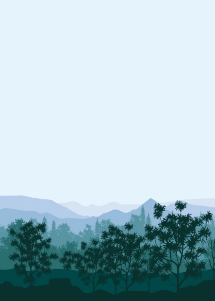 Landscape whiteboard 546 - Graphic design featuring trees in various shades of green against a mountain backdrop.