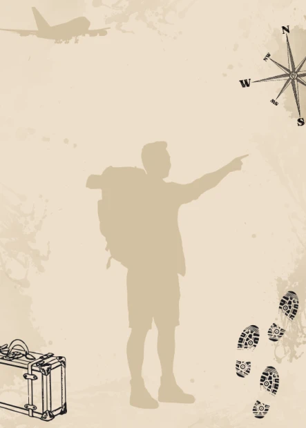 Dry-erase board expedition 549 - Graphic design featuring a backpack figure pointing the way, with a suitcase and footprints.