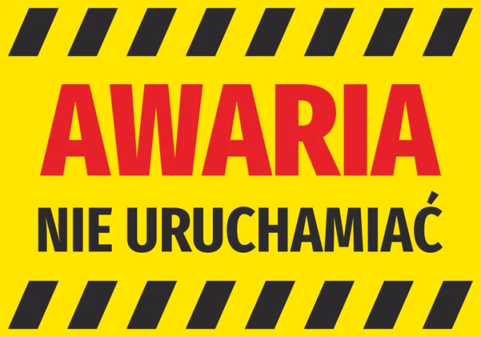 Out of Order sticker - Graphic design with large red letters on a yellow background with black stripes.