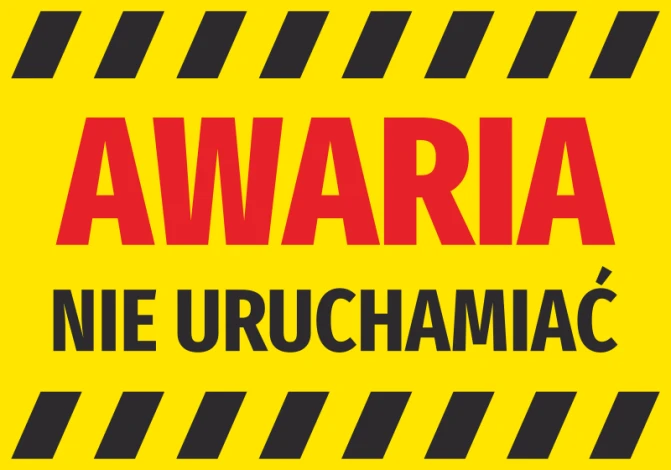 Out of Order sticker - Graphic design with large red letters on a yellow background with black stripes.