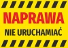 Repair sticker, do not operate - Graphic design. Yellow background with red text and black stripes.