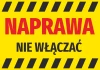 Repair sticker, do not turn on - Graphic design. Yellow background with black stripes, red "REPAIR" and black "DO NOT TURN ON".
