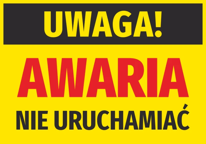 Warning sticker: Do not operate - Graphic design. Yellow background with large red letters. Black stripe at the top.