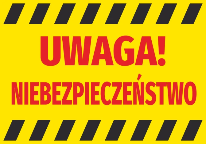 Warning sticker N013 - Graphic design. Yellow background with red text and black stripes.
