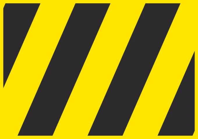 Warning sign sticker - Graphic design. Yellow background with black diagonal stripes.
