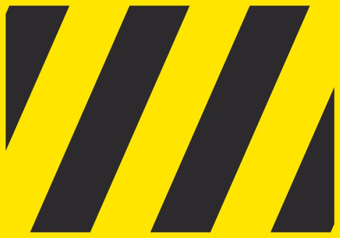 Warning sign sticker - Graphic design. Yellow background with black diagonal stripes.