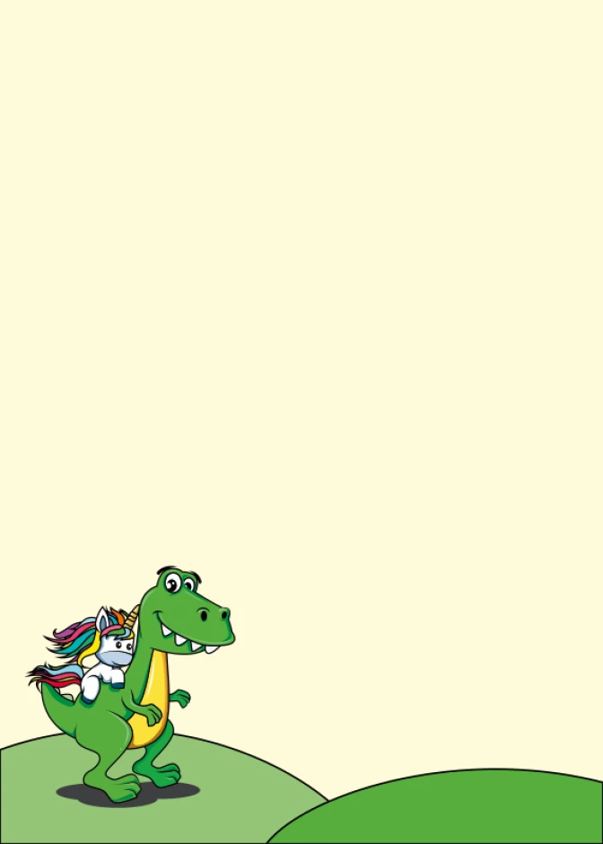 Dry-erase magnetic board for kids featuring a green dinosaur with a rainbow unicorn design.