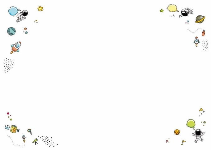 Magnetic dry-erase board for kids featuring a space design with planet and rocket illustrations in the corners.