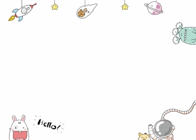 Dry-erase magnetic board for kids, space theme 574 - Features rockets, planets, and stars in the design.