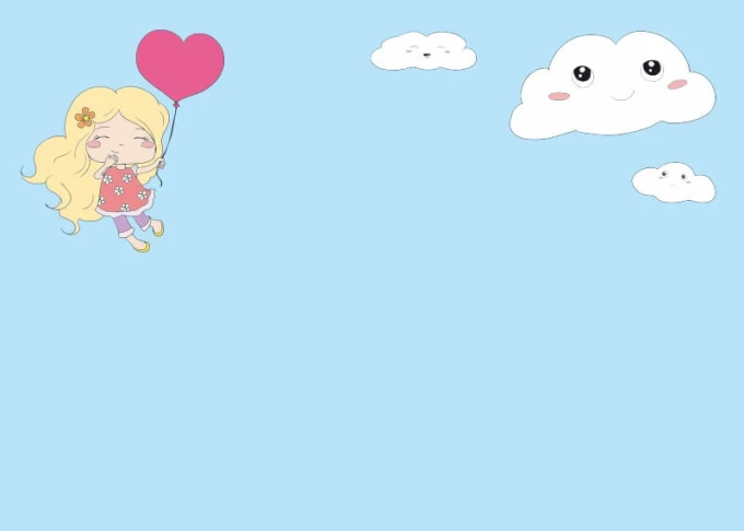 Dry-erase board for girls, featuring cloud design and a girl with a heart-shaped balloon.