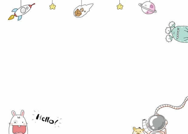 Dry-erase board for kids, space theme 574 - Features rockets, planets, and stars on a white background.
