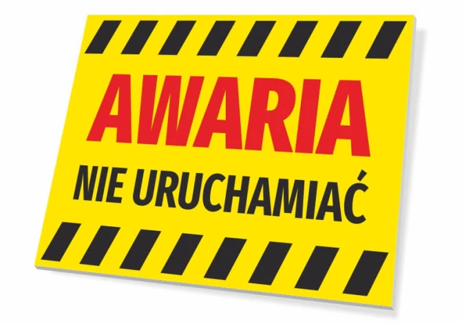 Warning sign: Do not operate - Graphic design with yellow background, red text, and black warning stripes.