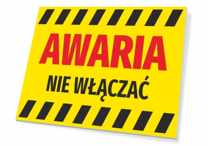 Warning sign: Do not turn on - Graphic design with yellow background, red text, and black warning stripes.