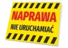 Repair sign, do not operate - Graphic design. Yellow background with red text and black stripes.
