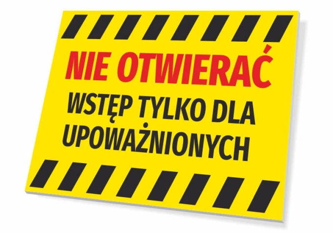 Do not open, authorized personnel only - Graphic design. Yellow background with black stripes and large letters.