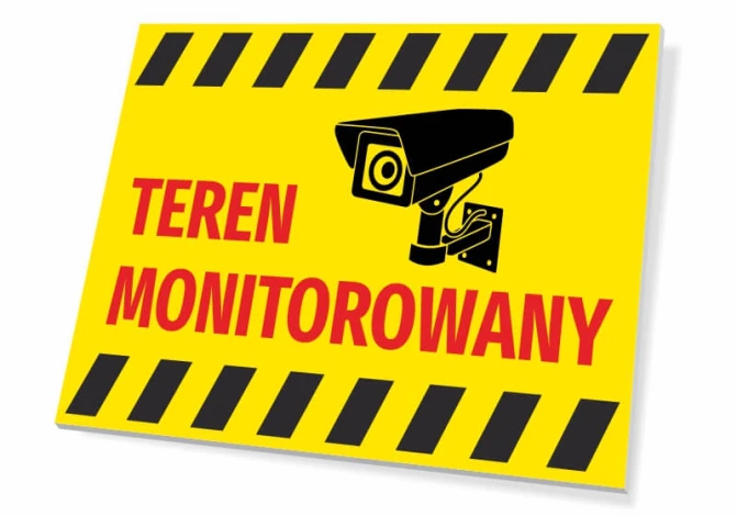 Surveillance Area Sign T012 - Graphic design with yellow background, black camera icon, and red text.
