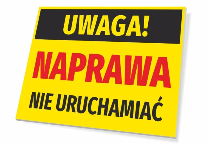 Caution repair sign - Rectangular sign with yellow background, black text, and red accents.