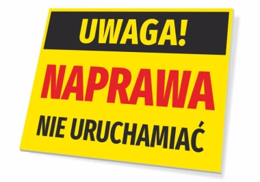 Caution repair sign - Rectangular sign with yellow background, black text, and red accents.