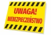 Warning sign T013 - Graphic design with yellow background, red text, and black stripes.
