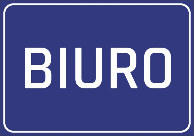 Office sticker - Graphic design. Blue background with white uppercase text OFFICE.