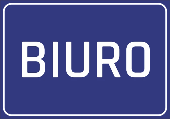 Office sticker - Graphic design. Blue background with white uppercase text OFFICE.