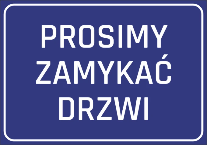 Please close the door sticker N072 - Graphic design. Blue background with large white text.