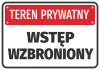 Private property sticker, no entry - Graphic design. Rectangular sticker with a red background and white text.
