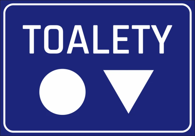Toilet Sticker N068 - Graphic design with a white "TOILETS" text on a blue background, featuring a circle and triangle.