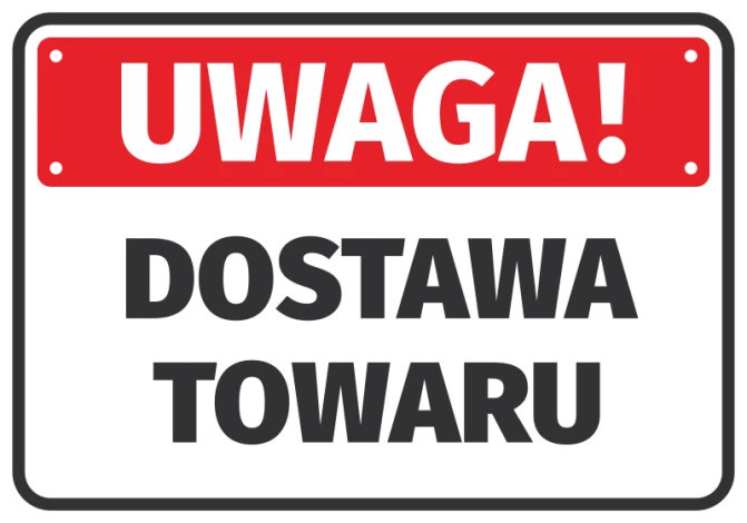 Warning sticker for delivery - Graphic design. Red background with white "WARNING!" and black "DELIVERY OF GOODS".