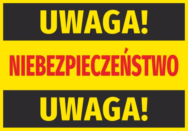 Warning sticker N028 - Graphic design. Yellow background with large black and red letters.