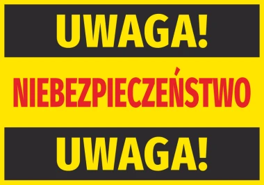 Warning sticker N028 - Graphic design. Yellow background with large black and red letters.