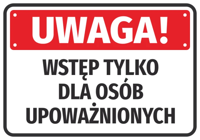 Warning sticker: Authorized personnel only - Graphic design. Red background with white text and black font.