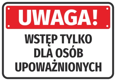 Warning sticker: Authorized personnel only - Graphic design. Red background with white text and black font.