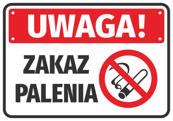 No Smoking Sticker - Graphic Design. Red rectangle with white text and a crossed-out cigarette symbol.