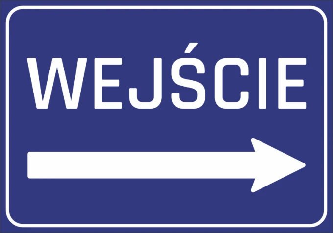 Entrance sticker N057 - Graphic design. Blue background with white text ENTRY and right arrow.