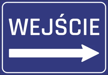 Entrance sticker N057 - Graphic design. Blue background with white text ENTRY and right arrow.
