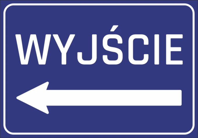 Exit Sticker N058 - Graphic design. Blue background with white EXIT text and left arrow.