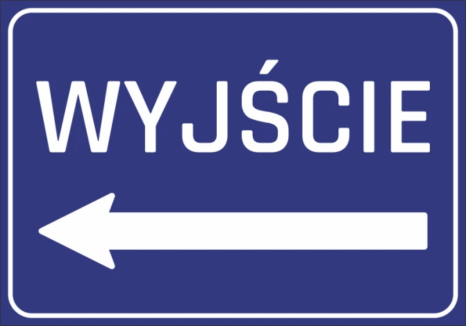 Exit Sticker N058 - Graphic design. Blue background with white EXIT text and left arrow.