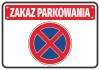 No Parking Sticker N039 - Graphic design with red text at the top and a blue circle featuring a red crossed line.