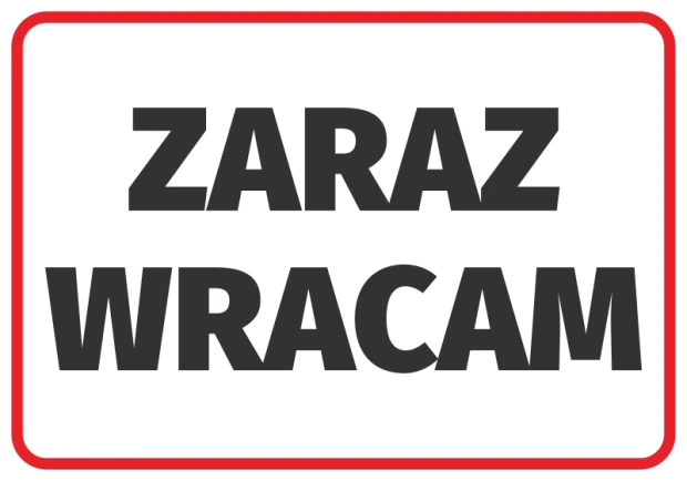 Sticker "Be Right Back" - Black text on a white background, framed in red.
